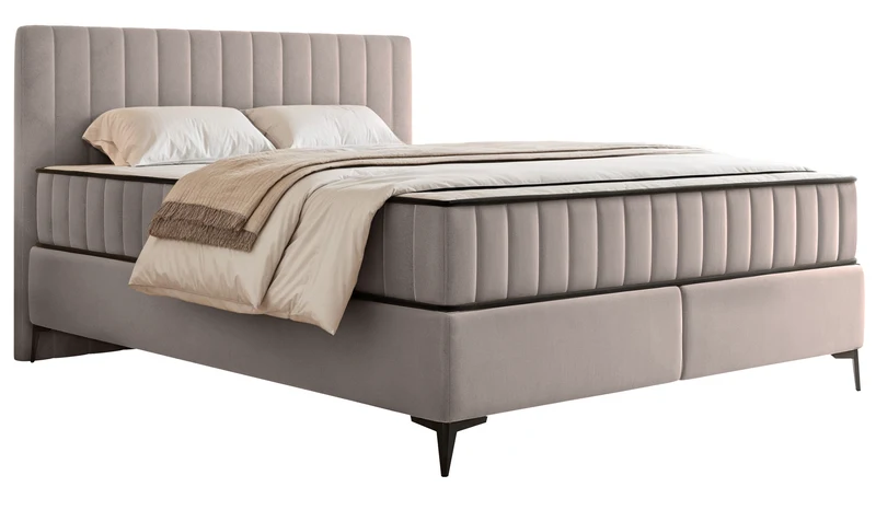 Kontinentalbett 180x200 cm Mufasso mit Stauraum, grau-beiger wasserabweisender Samt