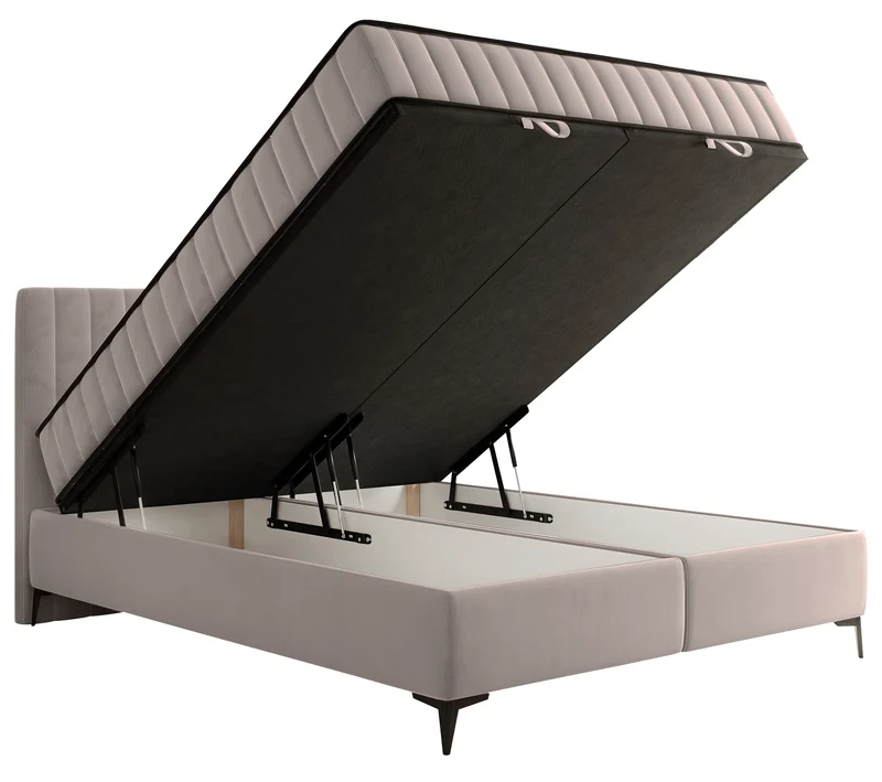 Kontinentalbett 180x200 cm Mufasso mit Stauraum, grau-beiger wasserabweisender Samt