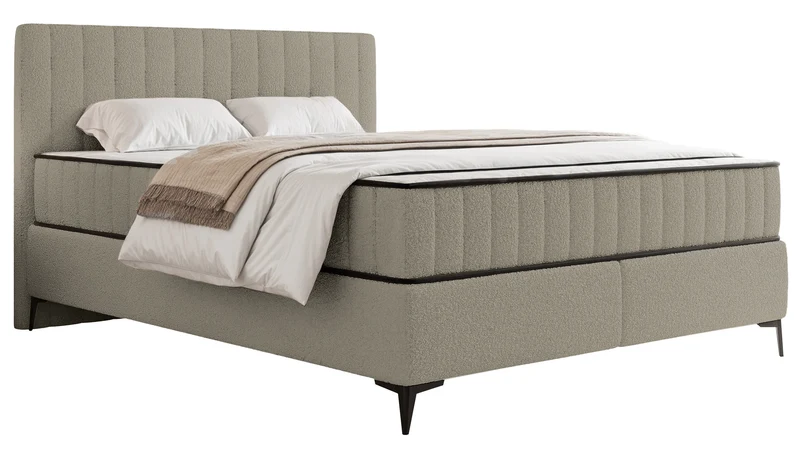 Kontinentalbett 160x200 cm Mufasso mit Stauraum, dunkelbeige Bouclé