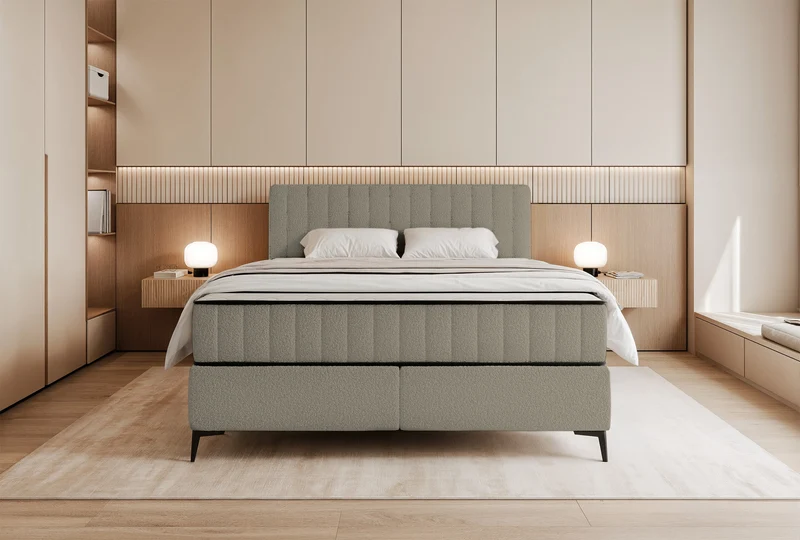Kontinentalbett 160x200 cm Mufasso mit Stauraum, dunkelbeige Bouclé