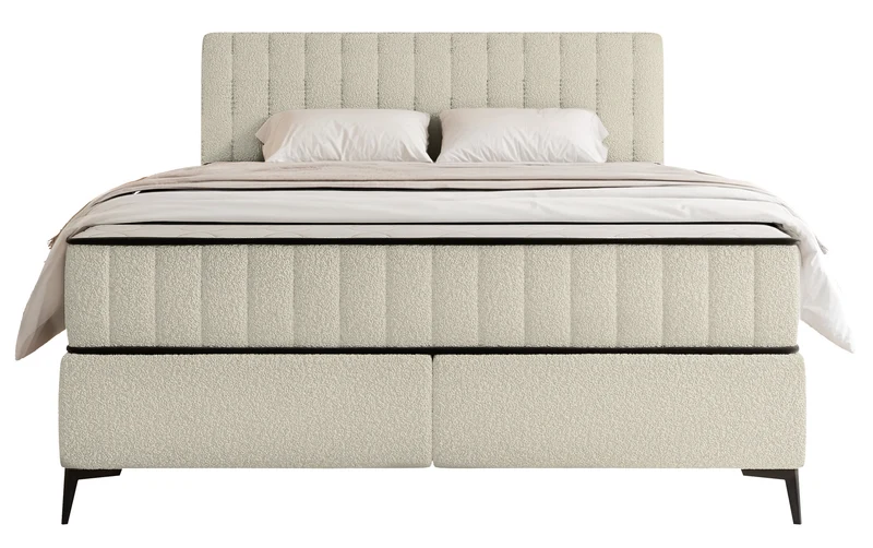 Kontinentales Bett 180x200 cm Mufasso mit Stauraum, hellbeige Bouclé