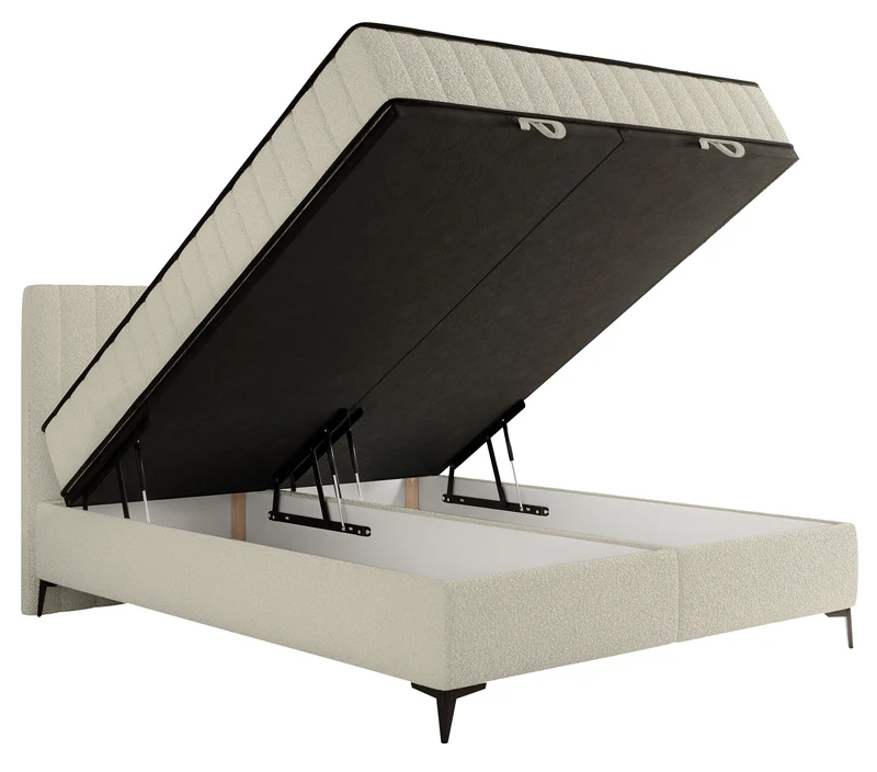 Kontinentales Bett 180x200 cm Mufasso mit Stauraum, hellbeige Bouclé