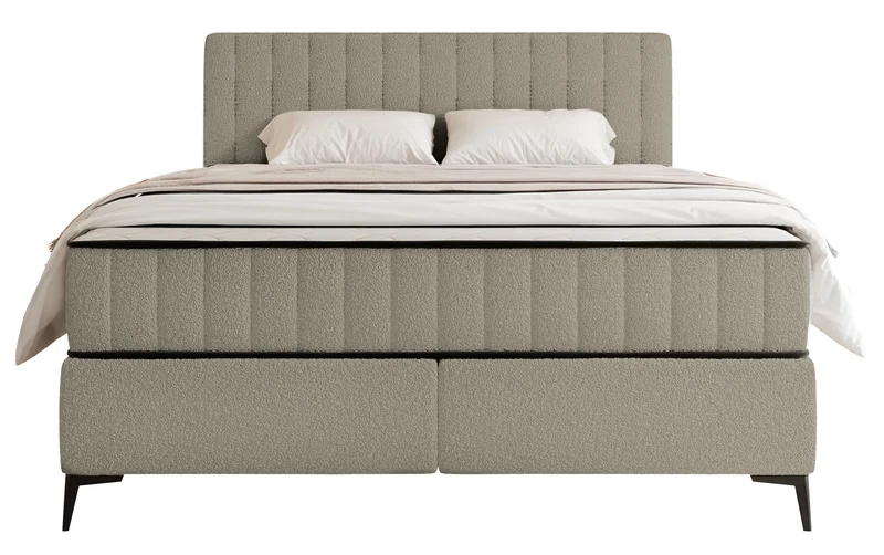Kontinentales Bett 180x200 cm Mufasso mit Stauraum, dunkelbeiges Bouclé