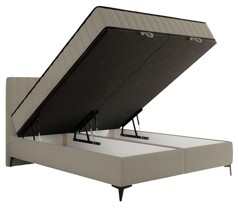 Kontinentales Bett 180x200 cm Mufasso mit Stauraum, dunkelbeiges Bouclé