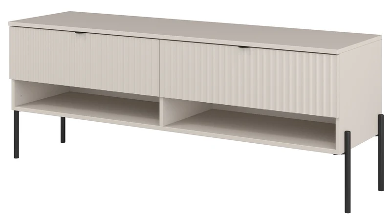 TV-Schrank Ore mit zwei Schubladen, 140 cm, Kaschmirfarben mit geriffelter Front
