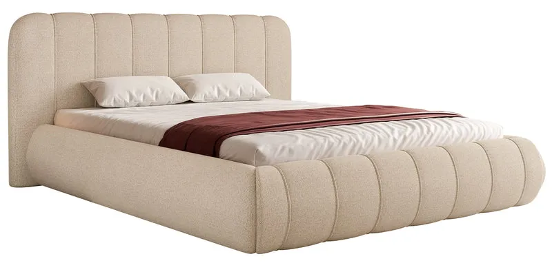 Polsterbett 140x200 cm Malunna mit Stauraum, Metallrahmen, beige Chenille, pflegeleicht