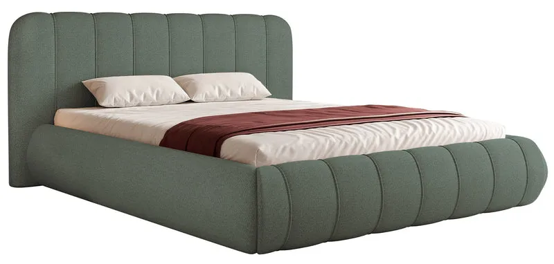 Polsterbett 200x200 cm Malunna mit Stauraum, Metallrahmen, salbeigrüner Chenille-Stoff, pflegeleicht