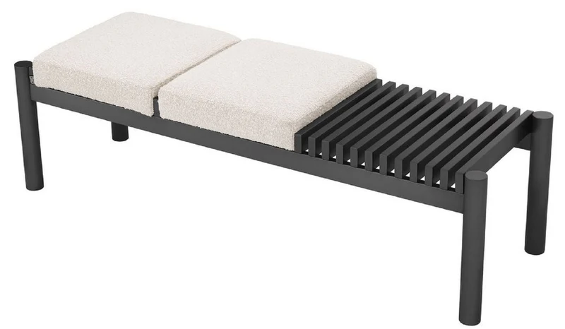 Casa Padrino Luxus Sitzbank Creme / Bronze 140 x 44 x H. 45 cm - Gepolsterte Edelstahl Bank - Wohnzimmer Möbel - Hotel Möbel - Luxus Kollektion
