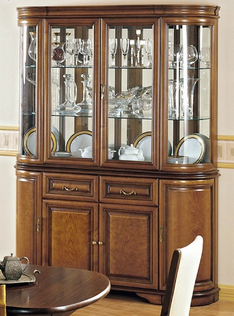 Casa Padrino Luxus Esszimmerschrank Braun 159,5 x 42 x H. 212,5 cm - Massivholz Küchenschrank - 2 Teiliger Vitrinenschrank - Luxus Massivholz Esszimmer Möbel