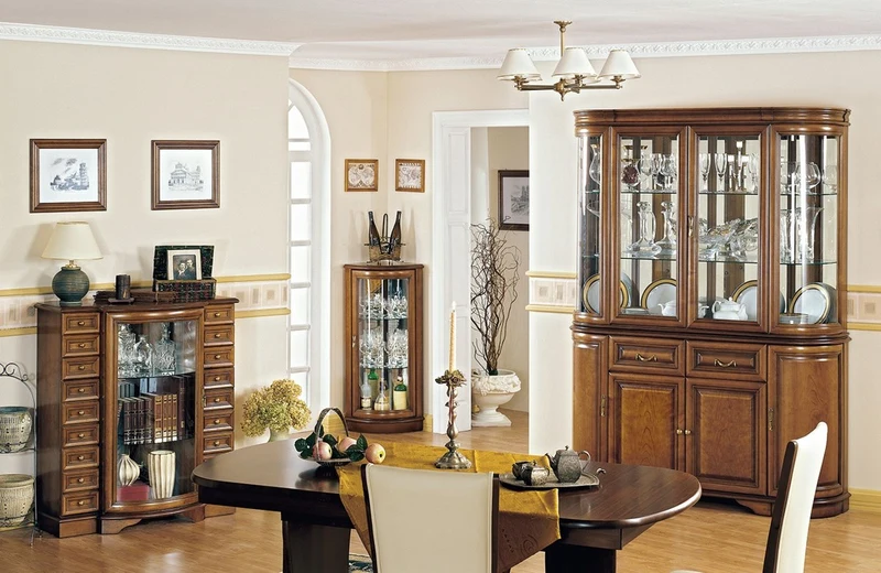 Casa Padrino Luxus Esszimmerschrank Braun 159,5 x 42 x H. 212,5 cm - Massivholz Küchenschrank - 2 Teiliger Vitrinenschrank - Luxus Massivholz Esszimmer Möbel