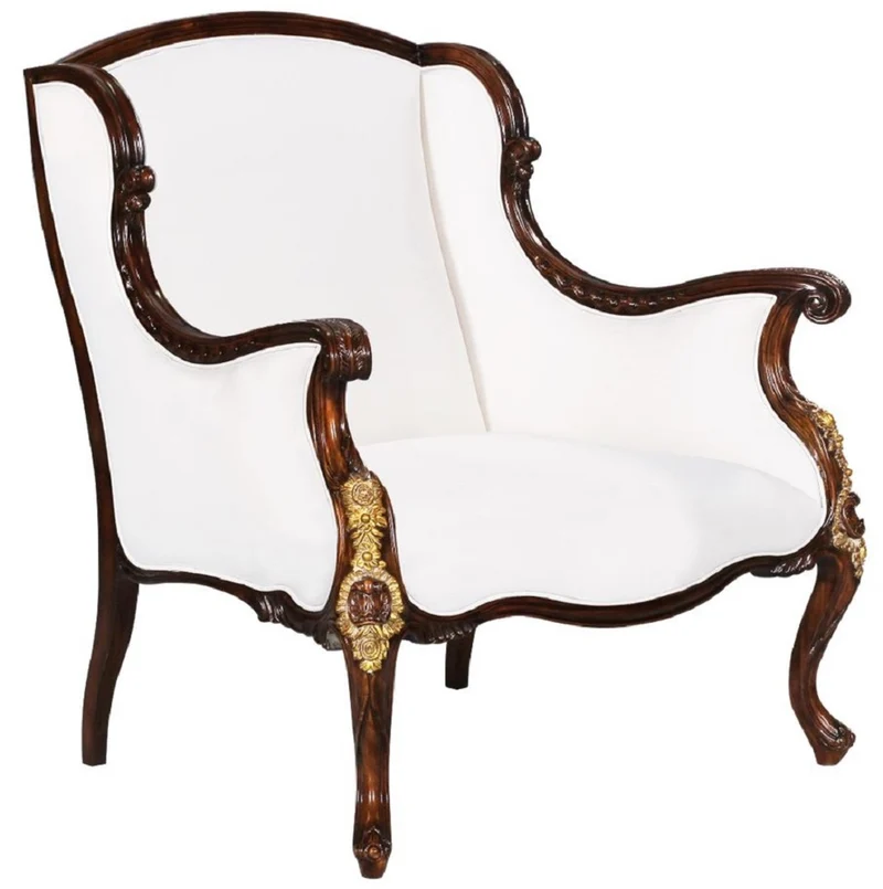 Casa Padrino Luxus Barock Sessel Weiß / Dunkelbraun / Gold - Prunkvoller Wohnzimmer Sessel im Barockstil - Barock Wohnzimmer Möbel - Edel & Prunkvoll