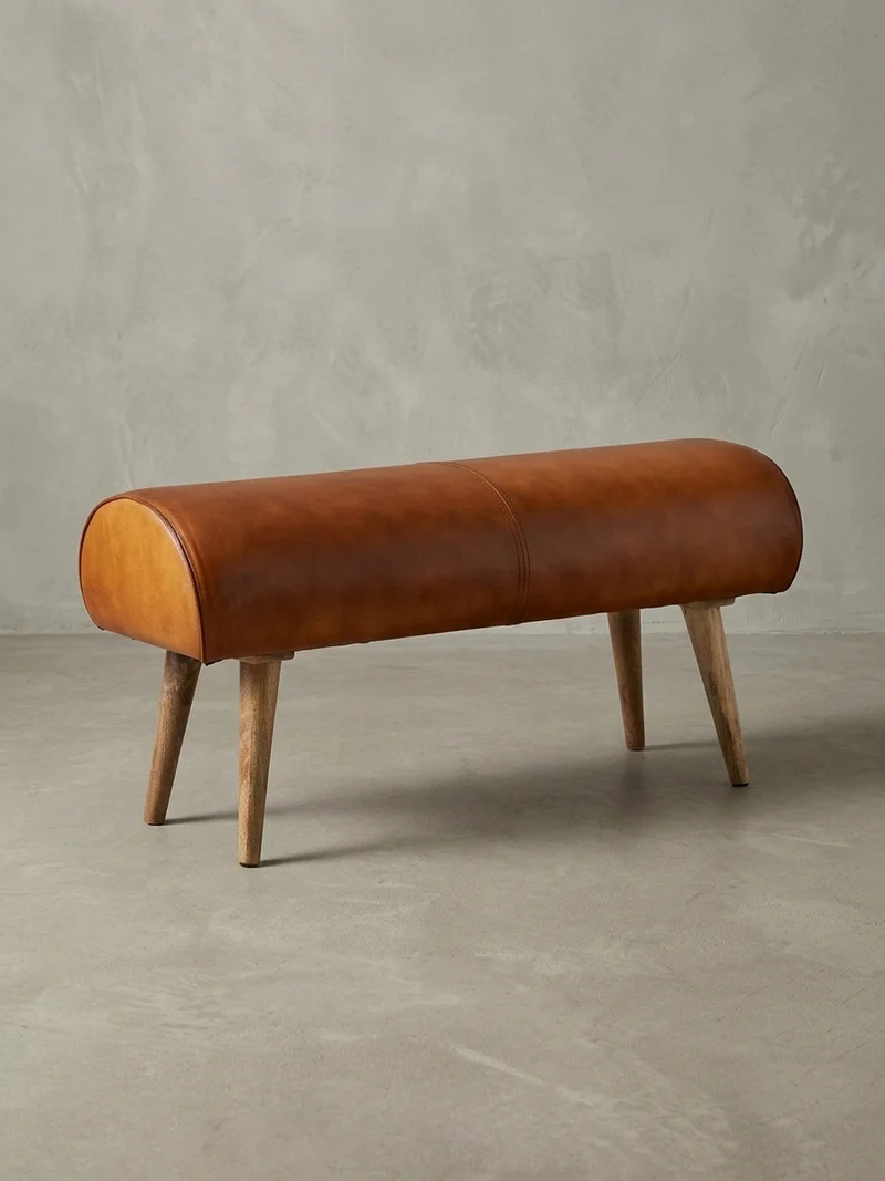 Sitzbank – Echtleder/Holz, 2 Personen, Modern