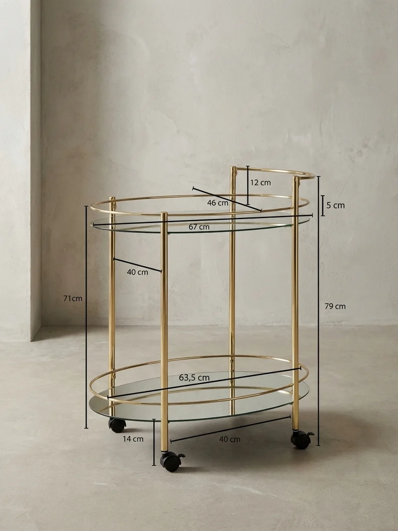 Servierwagen – Gold, 2 Glasplatten, auf Rollen