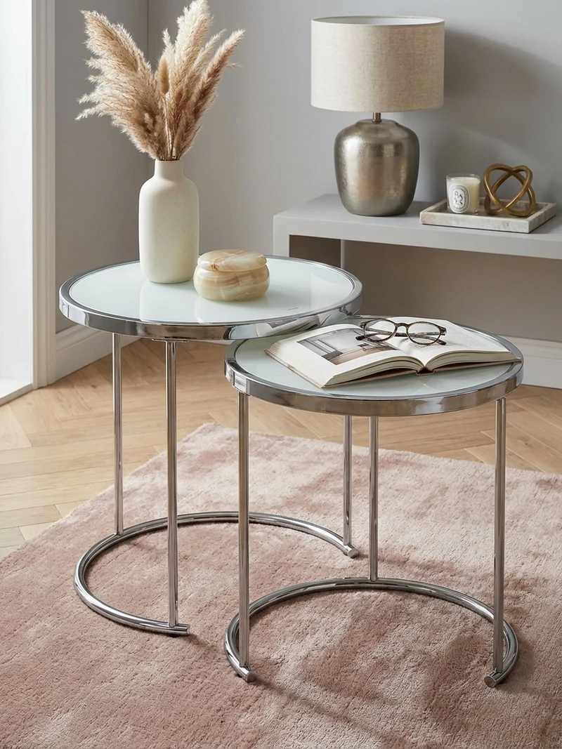Couchtisch Set – Rund Glas 2-teilig mit Stauraum platzsparend