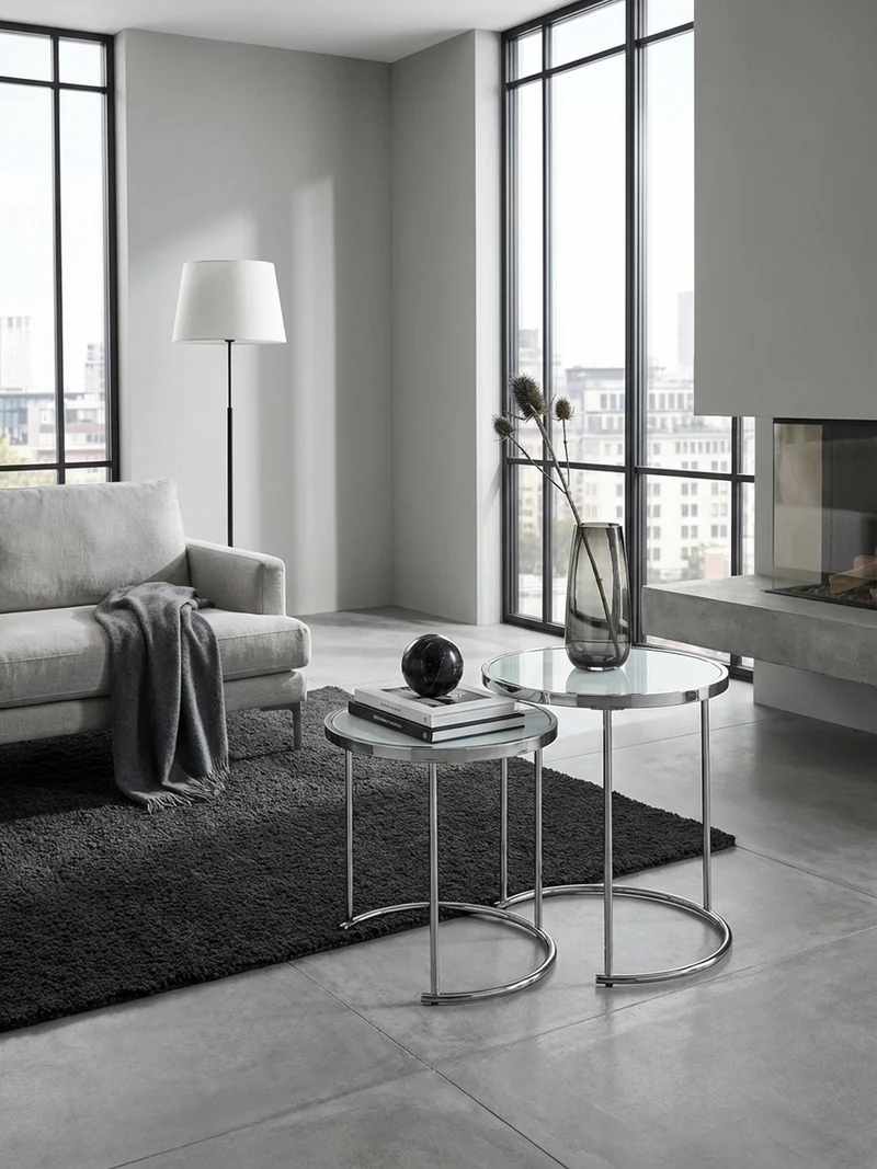 Couchtisch Set – Rund Glas 2-teilig mit Stauraum platzsparend