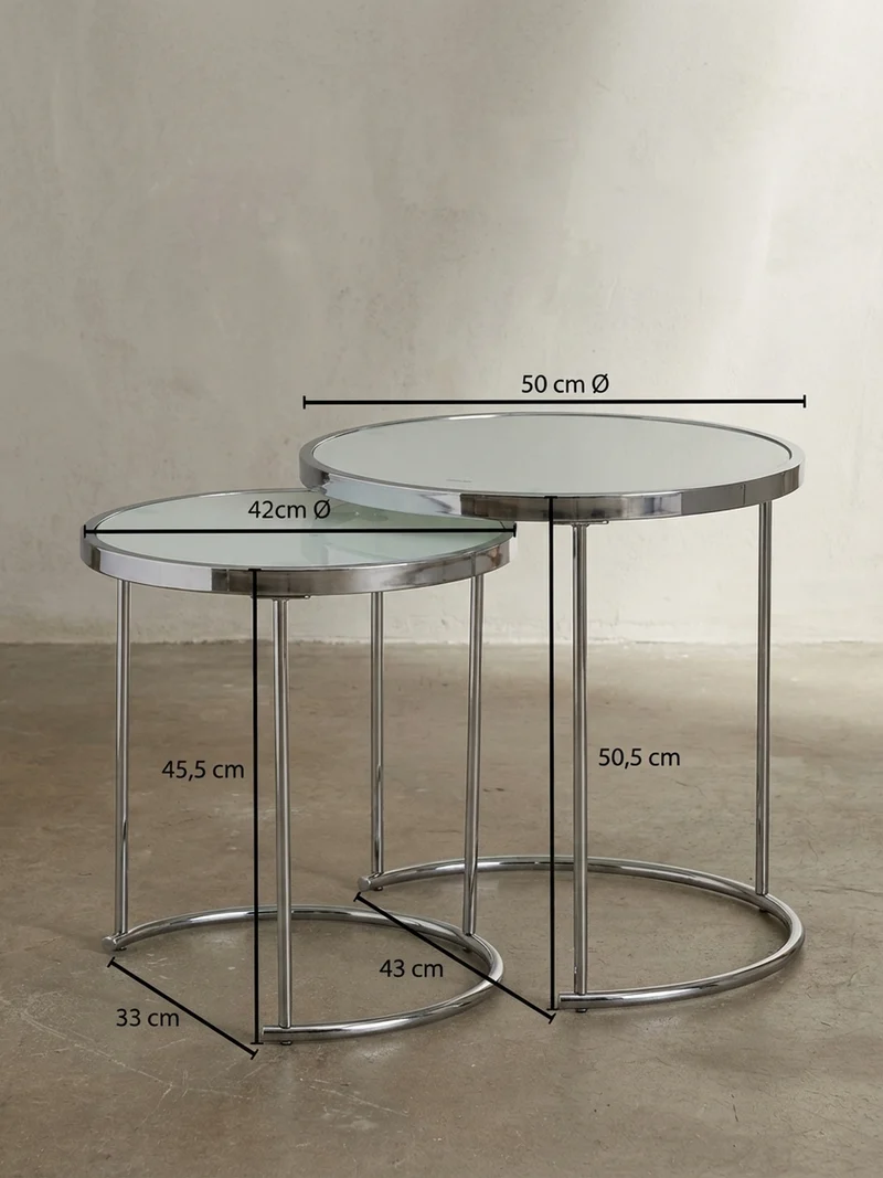 Couchtisch Set – Rund Glas 2-teilig mit Stauraum platzsparend
