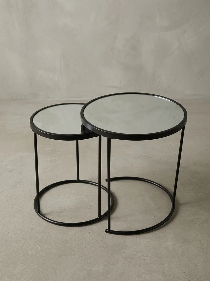 Beistelltisch Set – Schwarz Glasplatte modern 50x50x50 cm 42x45x42 cm