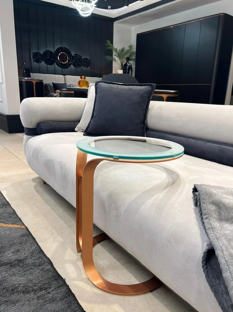 Casa Padrino Luxus Beistelltisch Kupfer Ø 40 x H. 50 cm - Runder Tisch mit Glasplatte - Wohnzimmer Möbel - Hotel Möbel - Luxus Möbel