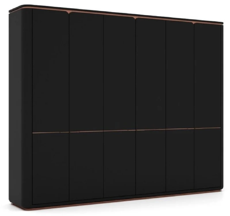 Casa Padrino Luxus Schlafzimmerschrank Schwarz / Kupfer 280 x 62 x H. 238 cm - Massivholz Kleiderschrank mit 6 Türen - Schlafzimmer Möbel - Hotel Möbel - Luxus Möbel
