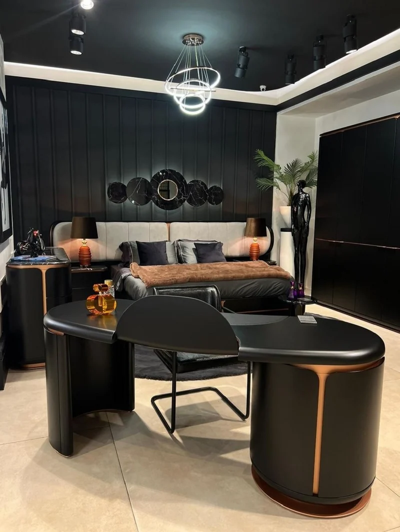 Casa Padrino Luxus Schlafzimmerschrank Schwarz / Kupfer 280 x 62 x H. 238 cm - Massivholz Kleiderschrank mit 6 Türen - Schlafzimmer Möbel - Hotel Möbel - Luxus Möbel
