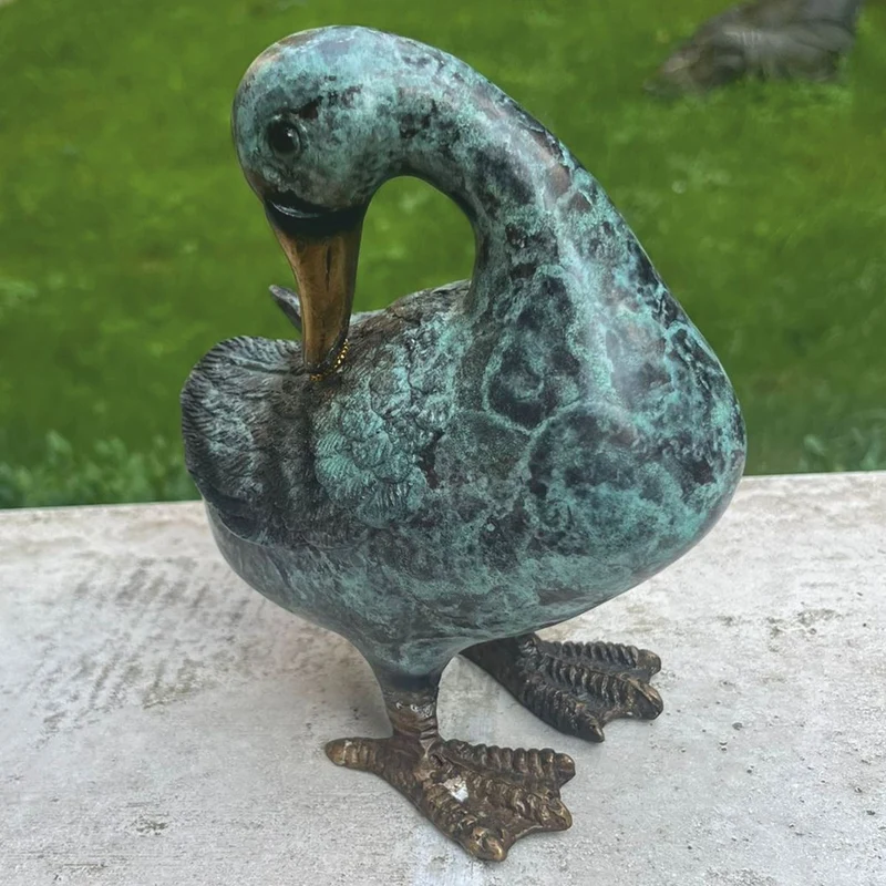 Casa Padrino Deko Bronze Figur Ente Mintgrün / Bronze H. 16 cm - Garten Deko
