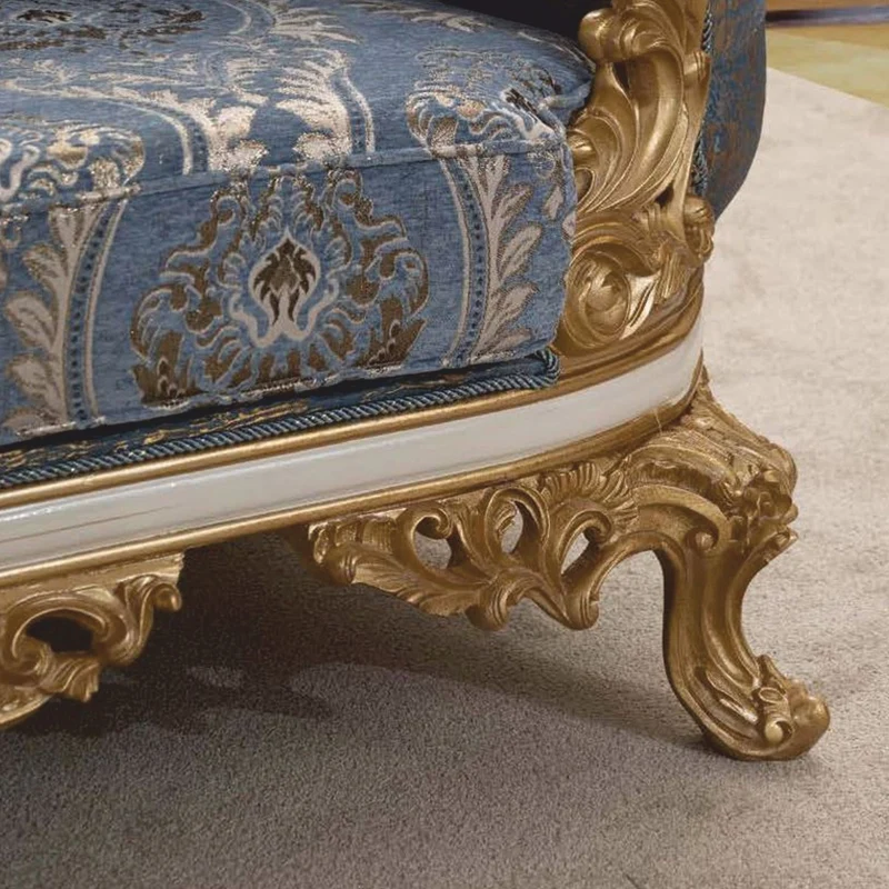 Casa Padrino Luxus Barock Sofa Blau / Weiß / Gold 240 cm - Barock Wohnzimmer Möbel