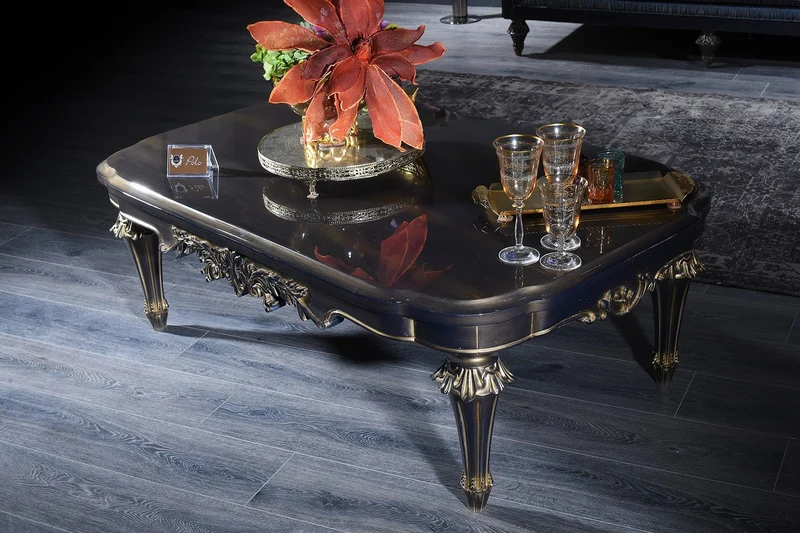 Casa Padrino Luxus Barock Wohnzimmer & Esszimmer Set Blau / Schwarz / Gold - Barockmöbel