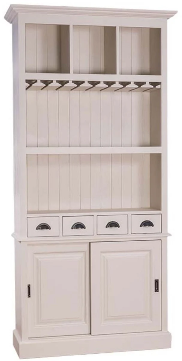 Casa Padrino Landhausstil Weinschrank mit 2 Schiebetüren und 4 Schubladen Hellgrau 103 x 36 x H. 210 cm - Massivholz Barschrank - Landhausstil Barmöbel