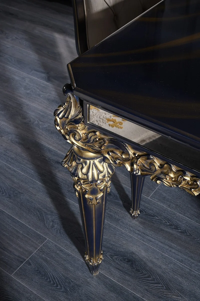 Casa Padrino Luxus Barock Couchtisch Blau / Gold / Schwarz 131 x 85 x H. 45 cm - Wohnzimmertisch im Barockstil