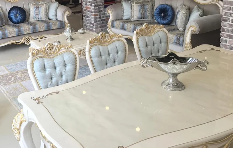 Casa Padrino Luxus Barock Esszimmer Set Hellblau / Dunkelblau / Weiß / Gold - 1 Esstisch & 8 Esszimmerstühle - Prunkvolle Esszimmermöbel im Barockstil - Luxus Qualität