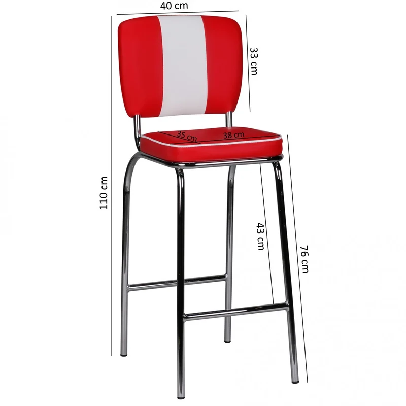 Barstuhl Barhocker American Diner 50er Jahre Retro Rot Weiß