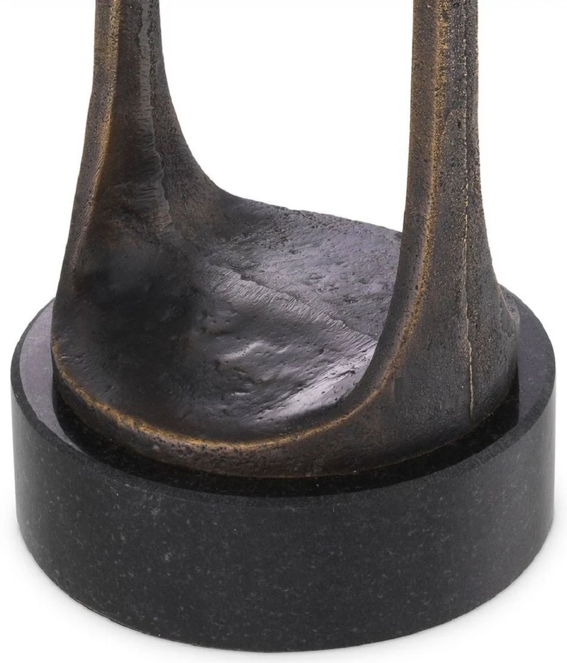 Casa Padrino Luxus Kerzenhalter Bronzefarben / Schwarz Ø 13 x H. 35 cm - Messing Kerzenständer mit Granitsockel - Deko Accessoires