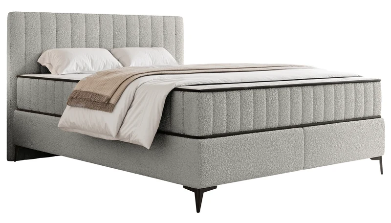 Kontinentales Bett 180x200 cm Mufasso mit Stauraum in hellgrauem Bouclé