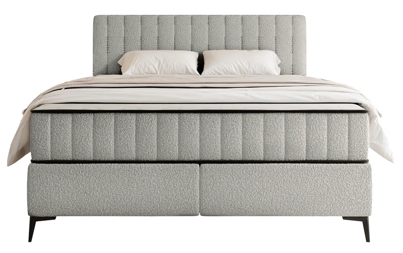 Kontinentales Bett 180x200 cm Mufasso mit Stauraum in hellgrauem Bouclé