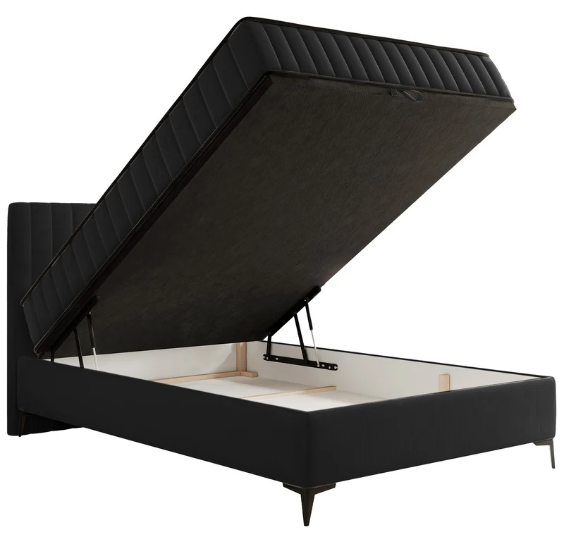 Kontinentalbett 140x200 cm Mufasso mit Stauraum, schwarzer Velours, wasserabweisend