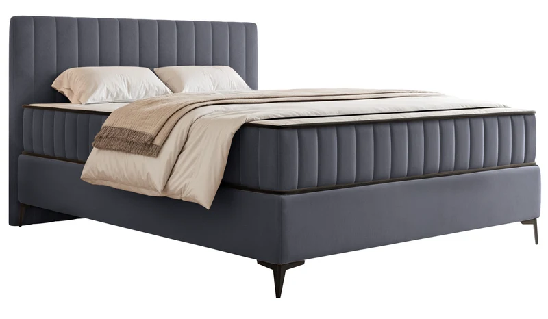 Kontinentales Bett 140x200 cm Mufasso mit Stauraum, grauer Velours, wasserabweisend