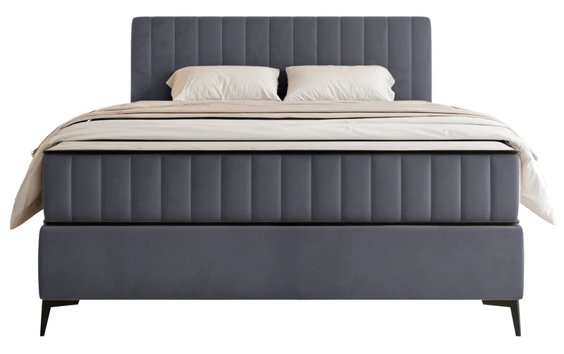 Kontinentales Bett 140x200 cm Mufasso mit Stauraum, grauer Velours, wasserabweisend