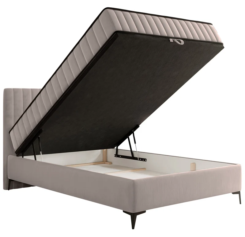 Kontinentales Bett 140x200 cm Mufasso mit Stauraum, grau-beiger wasserabweisender Samt