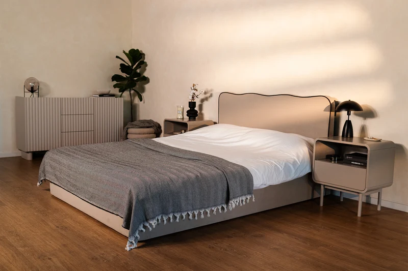 Polsterbett 160x200 cm Duney mit Stauraum, beige Samt