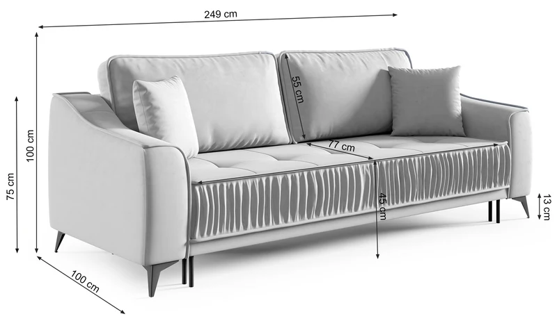 Ausziehbare Dreisitzer-Couch Louisos mit Stauraum, kupferfarbener Veloursstoff, wasserabweisend