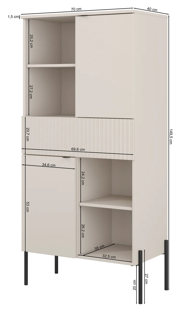 Zweituriges Regal Ore mit Schublade 70 cm Lindberg-Eiche/Kaschmir