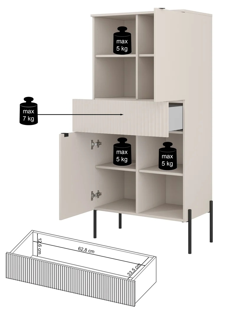 Zweituriges Regal Ore mit Schublade 70 cm Lindberg-Eiche/Kaschmir