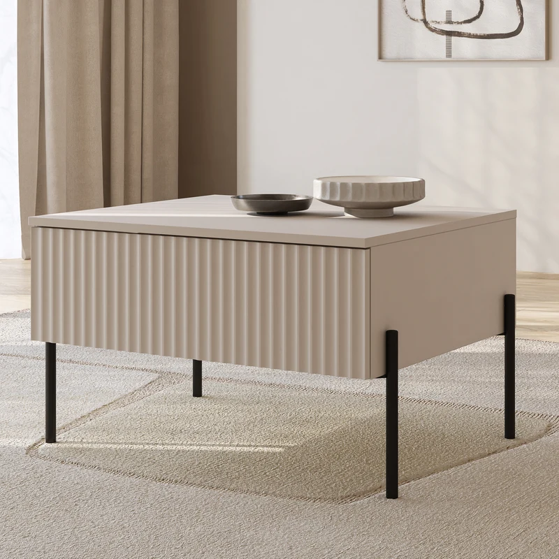 Couchtisch Ore mit Schublade 70x60 cm Kaschmir mit gerillter Front