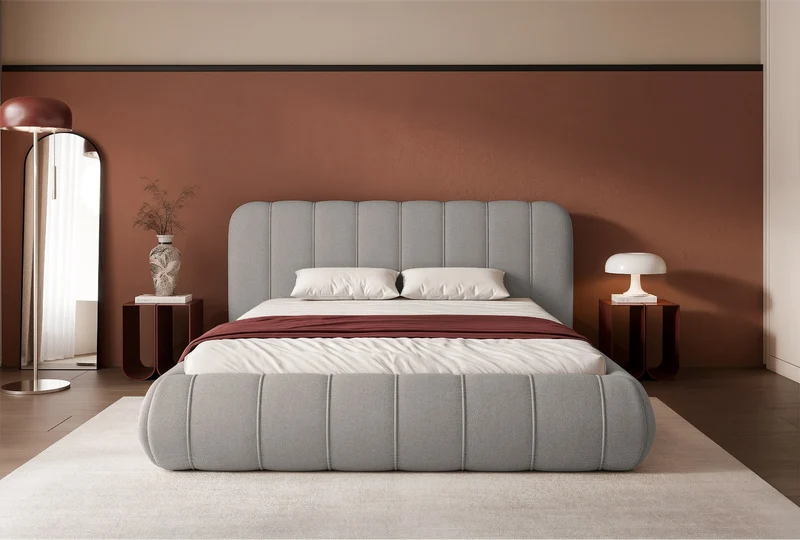 Polsterbett 140x200 cm Malunna mit Stauraum, Metallrahmen, grauer, pflegeleichter Chenillestoff
