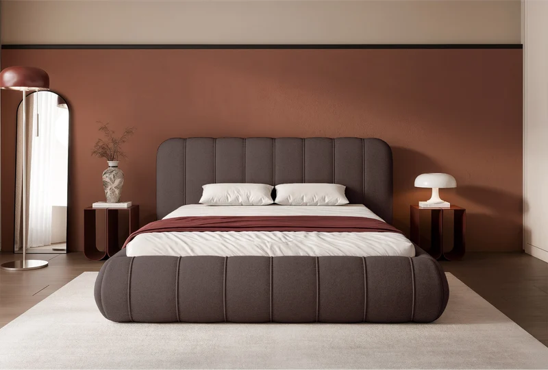Polsterbett 180x200 cm Malunna mit Stauraum, Metallrahmen, brauner, pflegeleichter Chenille-Stoff