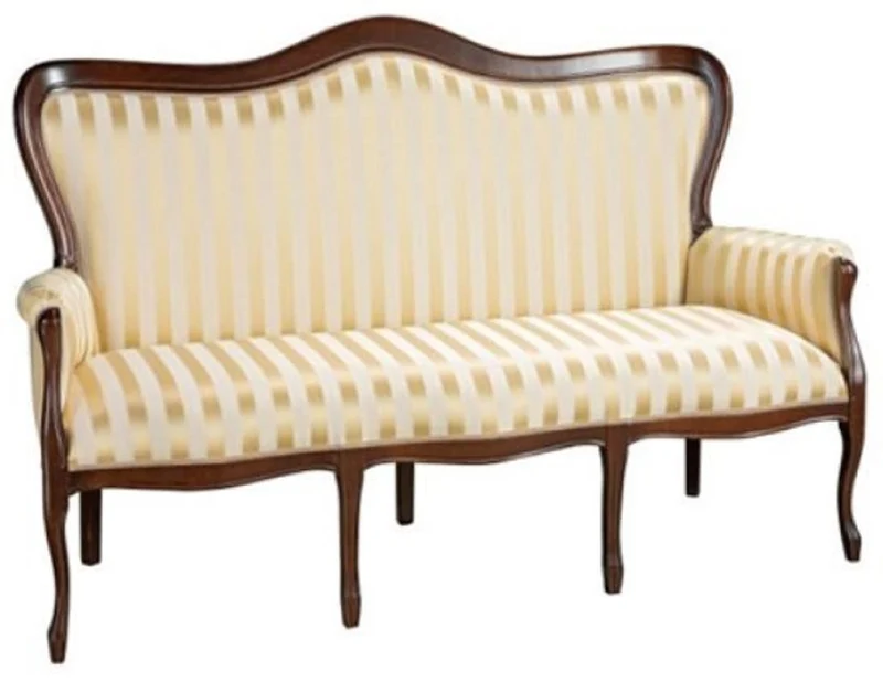 Casa Padrino Luxus Barock Sofa mit Streifen Gold / Dunkelbraun 184 x 81 x H. 107 cm - Gestreiftes Wohnzimmer Sofa im Barockstil - Barock Wohnzimmer Möbel