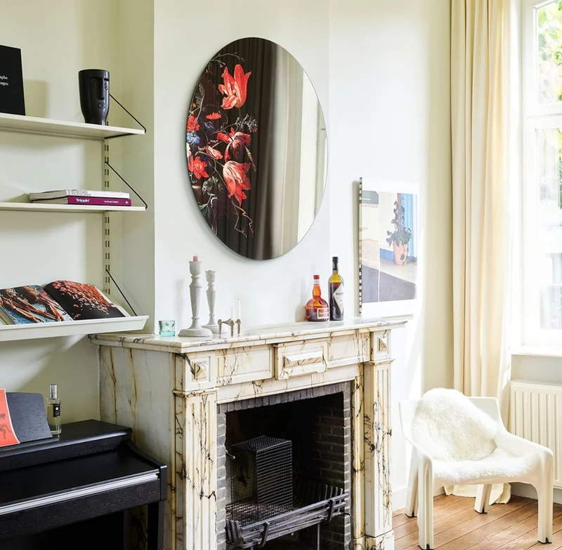 Casa Padrino Luxus Wandspiegel Mehrfarbig Ø 100 cm - Runder Spiegel mit Blumen Design - Luxus Kollektion