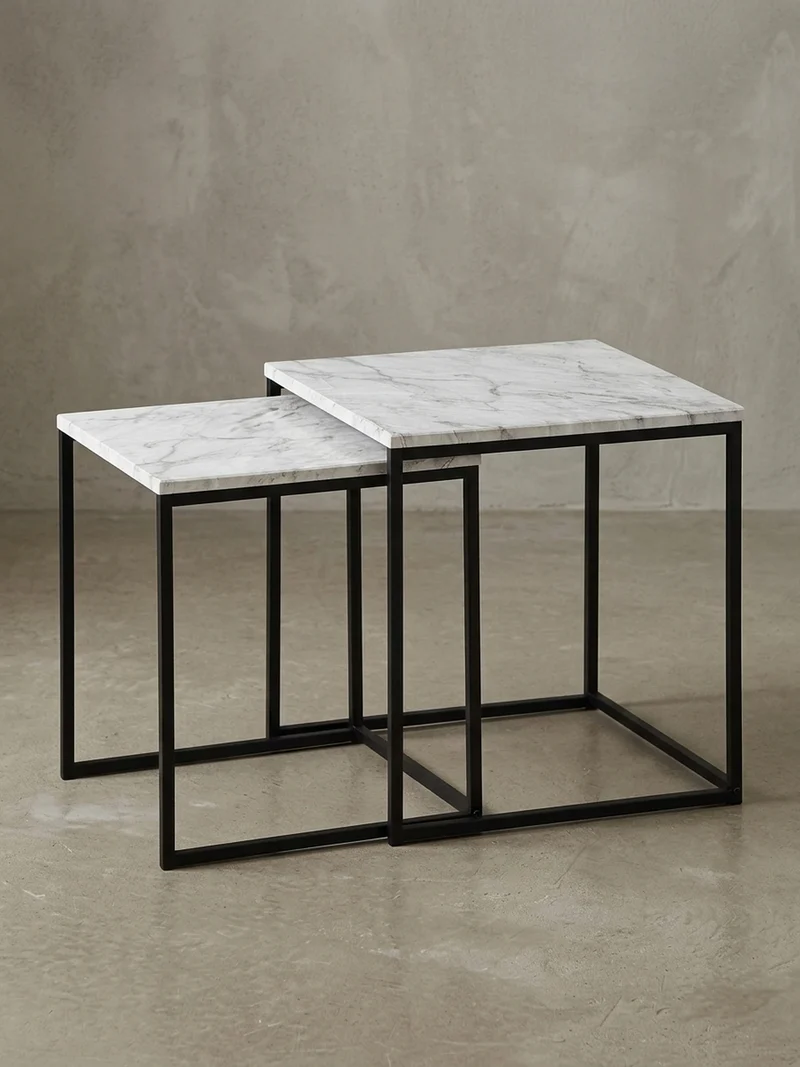 Beistelltisch Set – 2-teilig Marmoroptik Metall 40x42,5x40 cm 35x39,5x35 cm