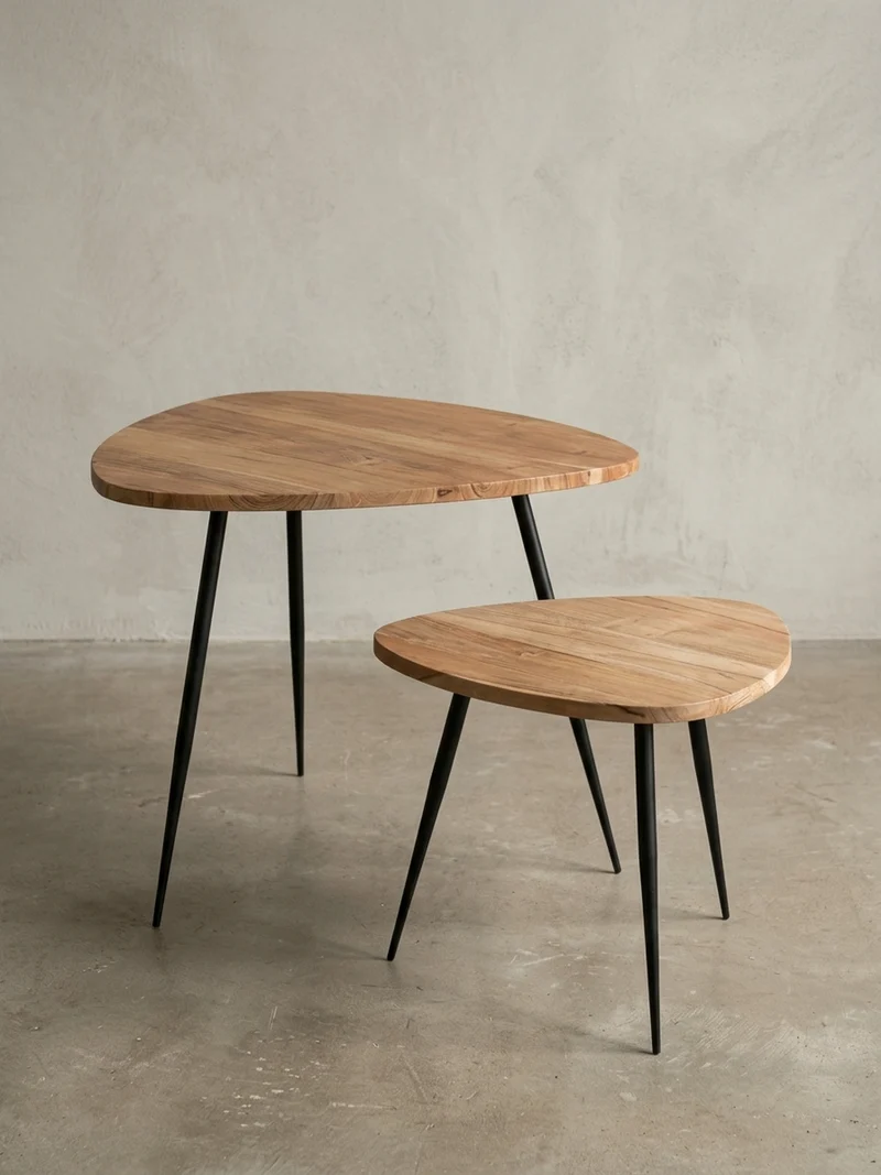 Beistelltisch Set – Holz Metall Braun Schwarz 60x51x60 cm 42x37x42 cm