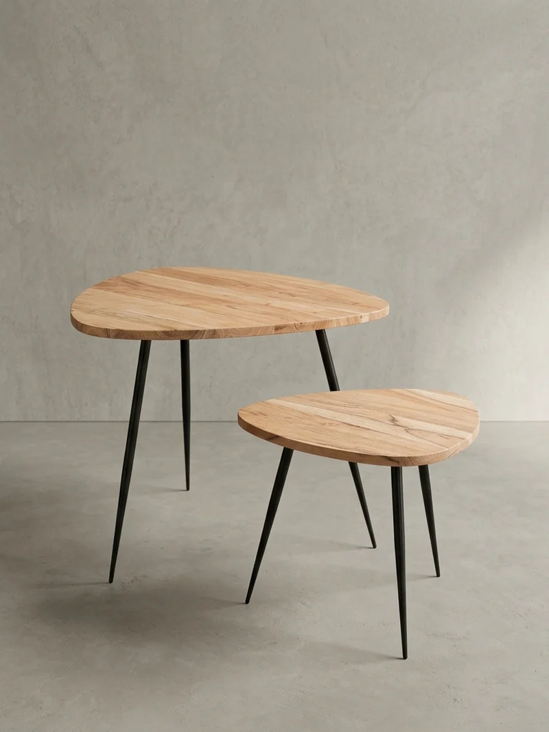 Beistelltisch Set – Holz Metall Braun Schwarz 60x51x60 cm 42x37x42 cm
